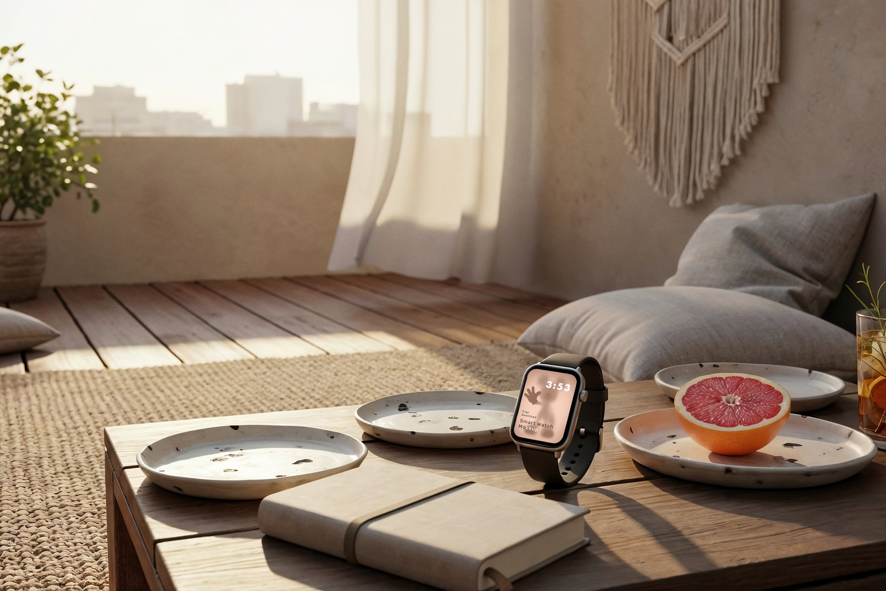 Premium Devices in Cozy Indoor Balcony Lounge Mockups