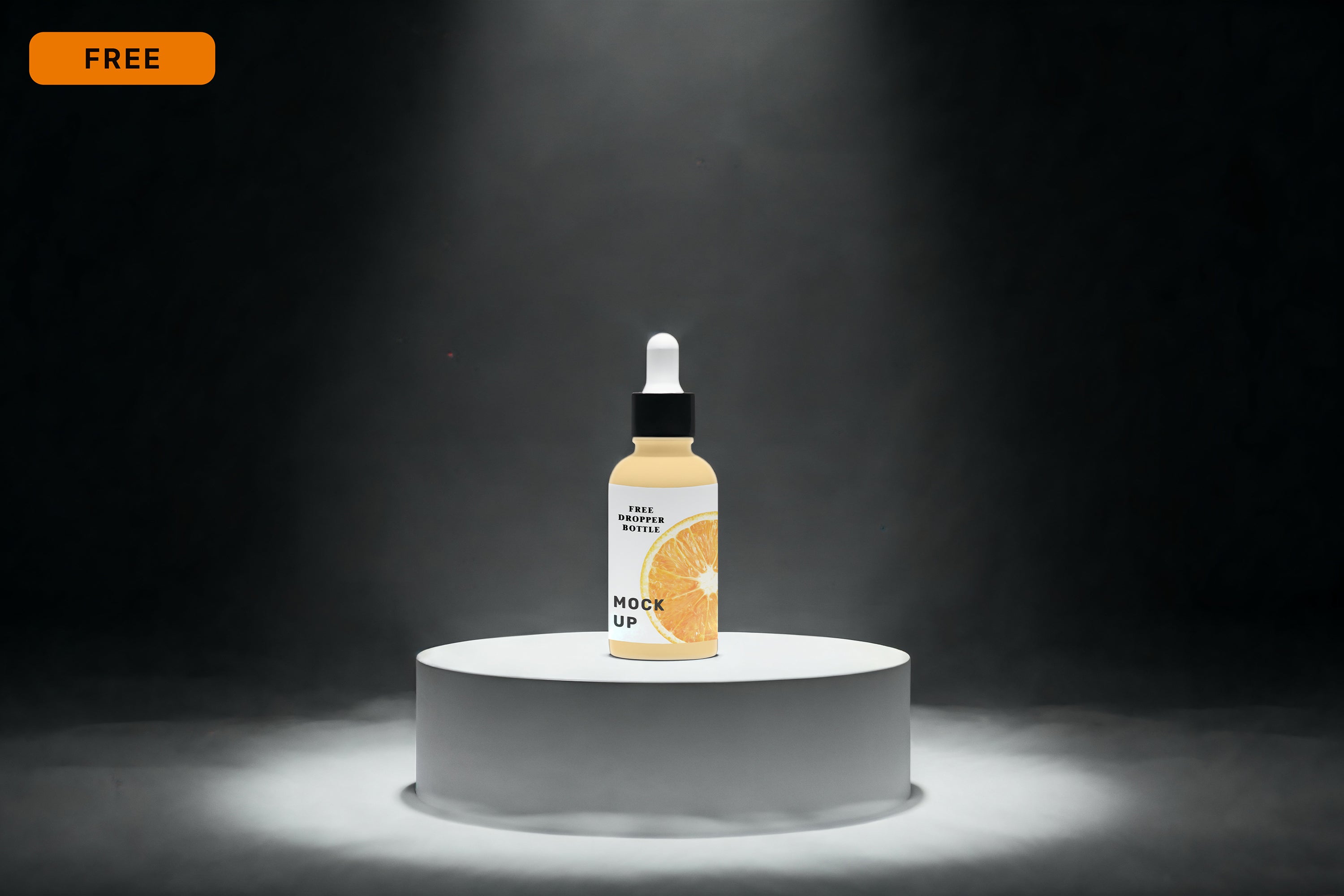 Free Smoky Spotlight Dropper Bottle on Pedestal Mockup