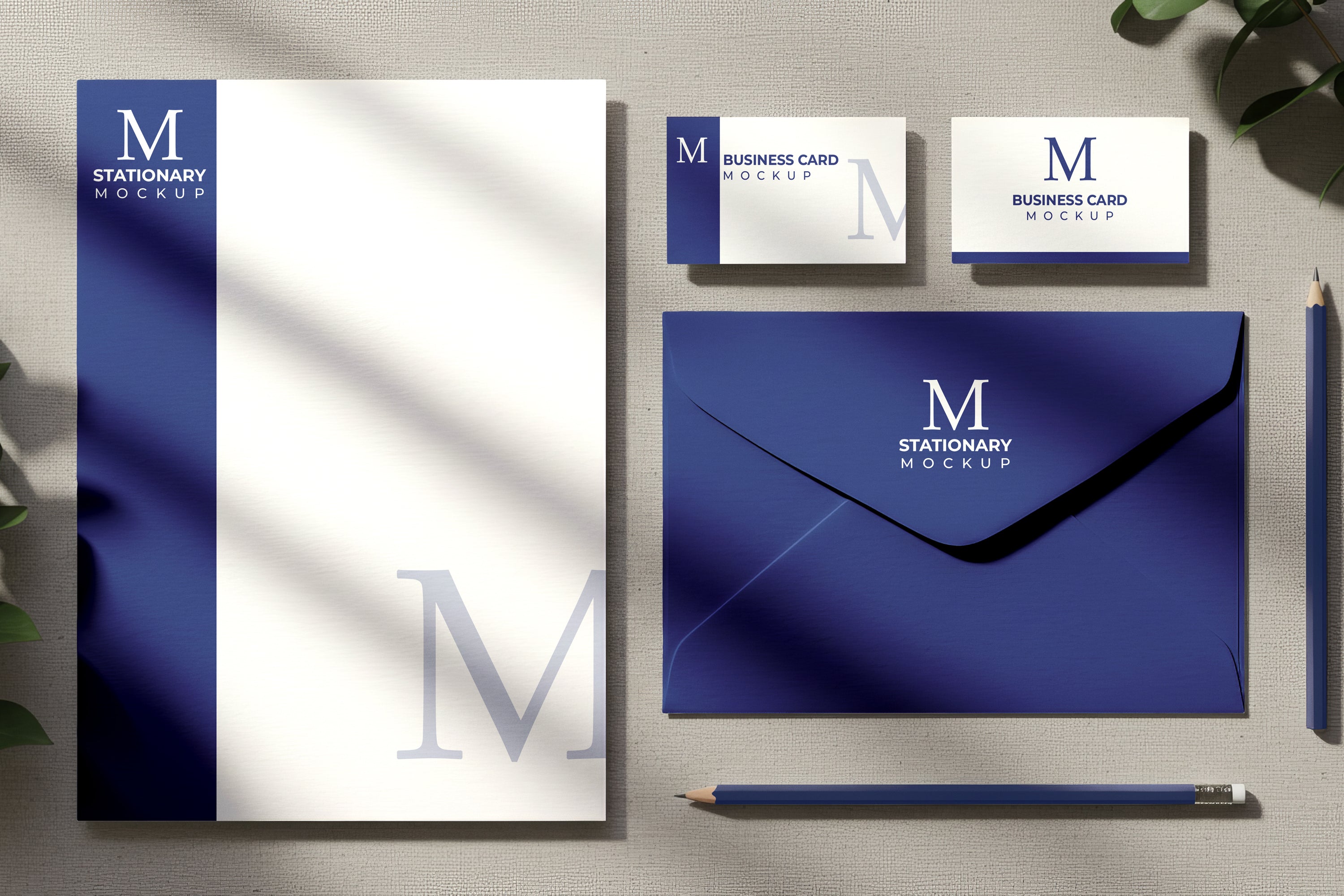 Free Complete Stationery Set Arrangement Mockup