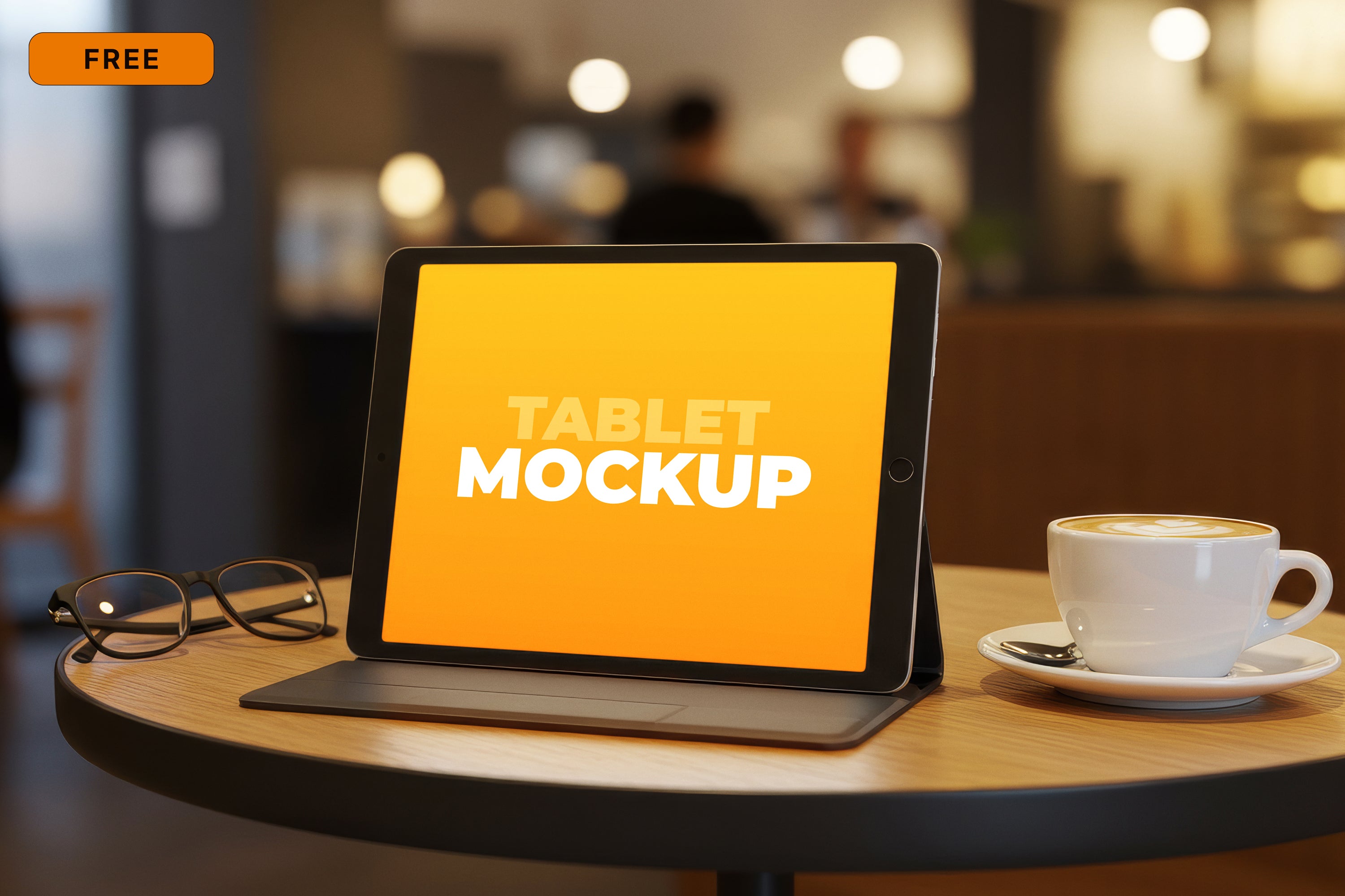 Free Tablet On Cafe Table Mockup