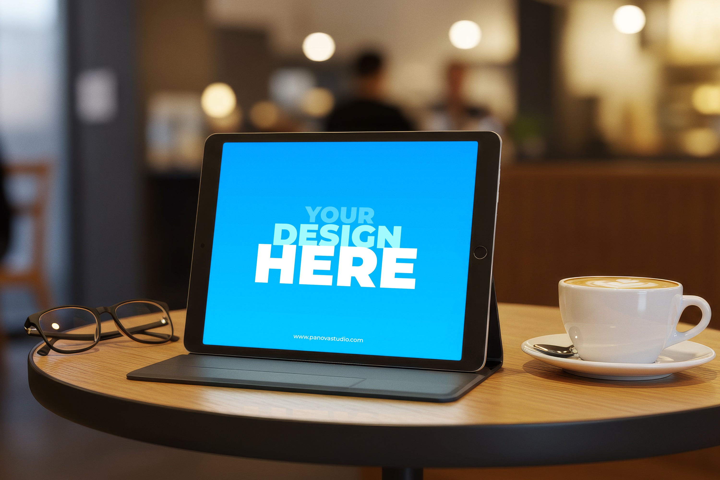 Free Tablet On Cafe Table Mockup