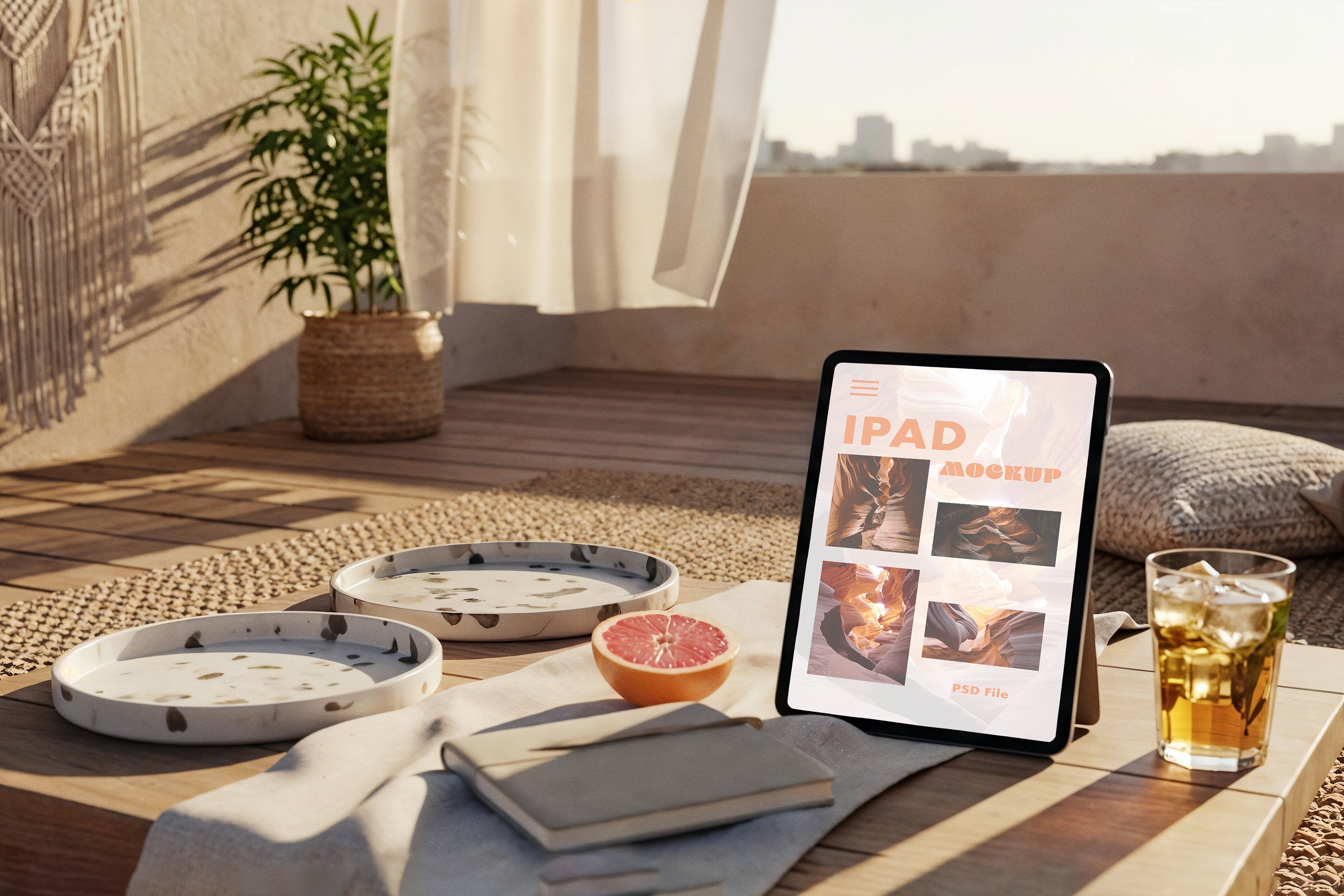 Premium Devices in Cozy Indoor Balcony Lounge Mockups
