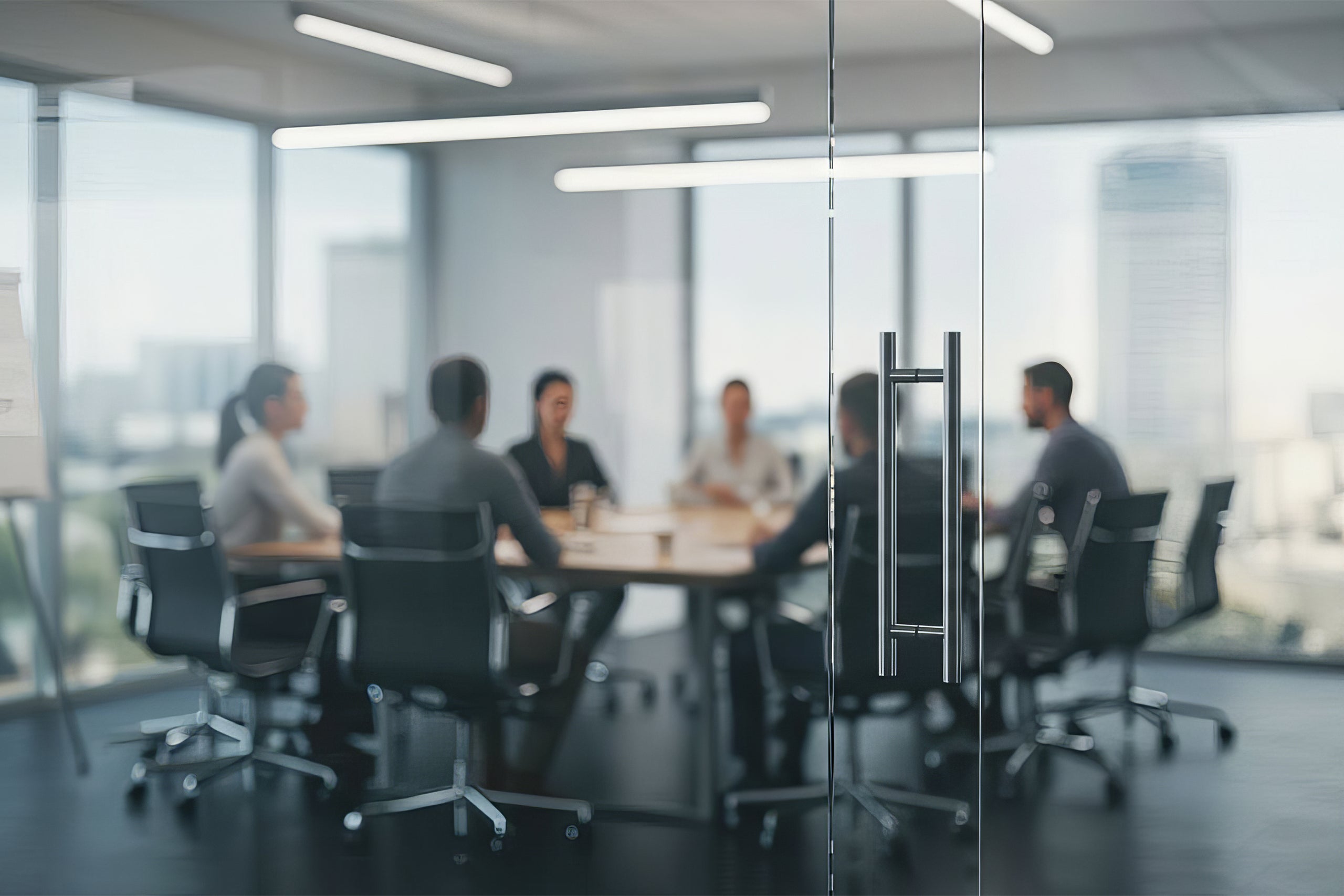 Frosted glass logo mockup on conference room door