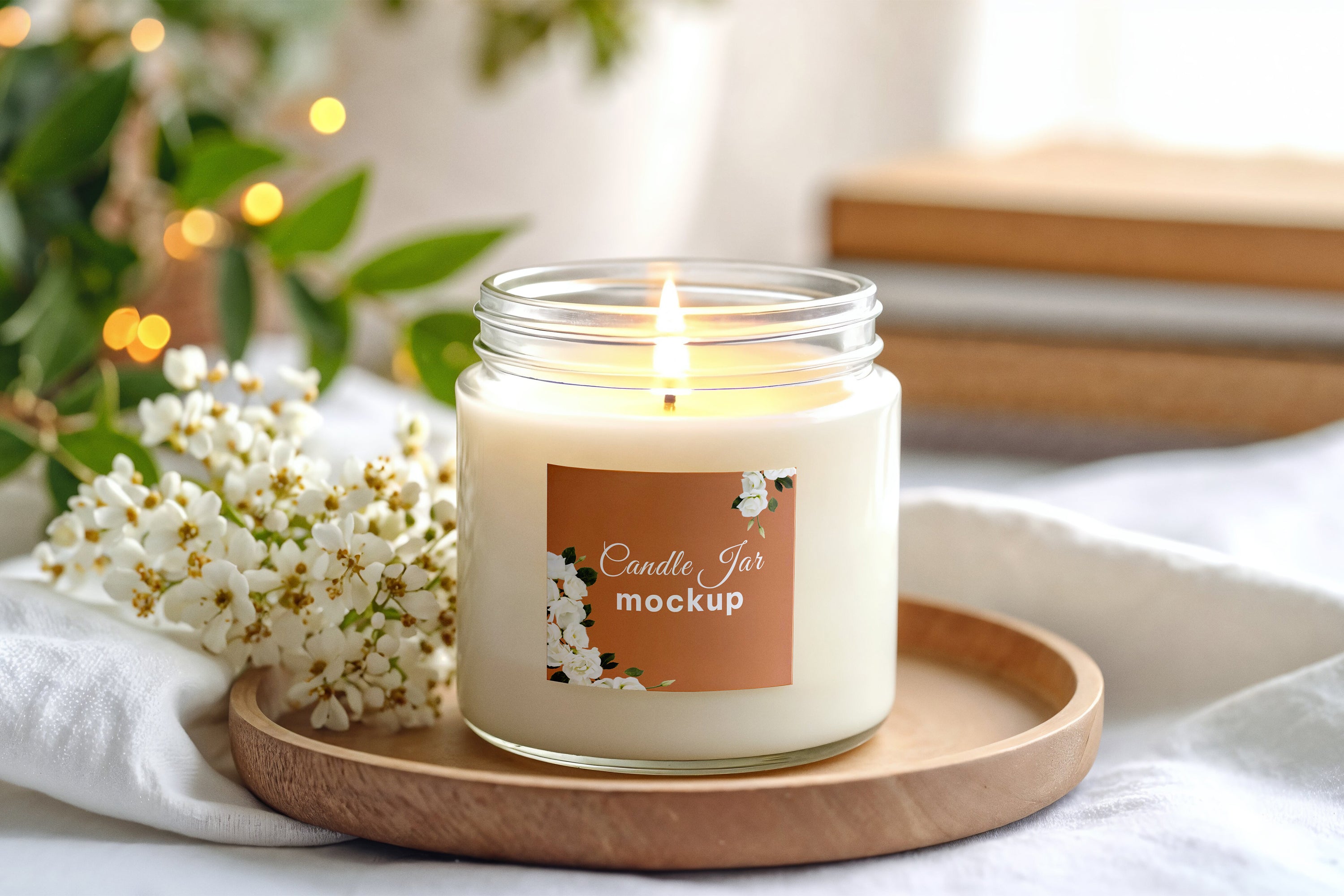 Free Candle Jar with Decor Mockup