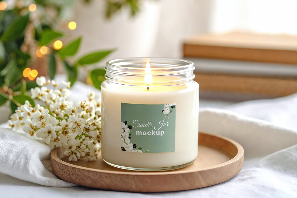 Free Candle Jar with Decor Mockup