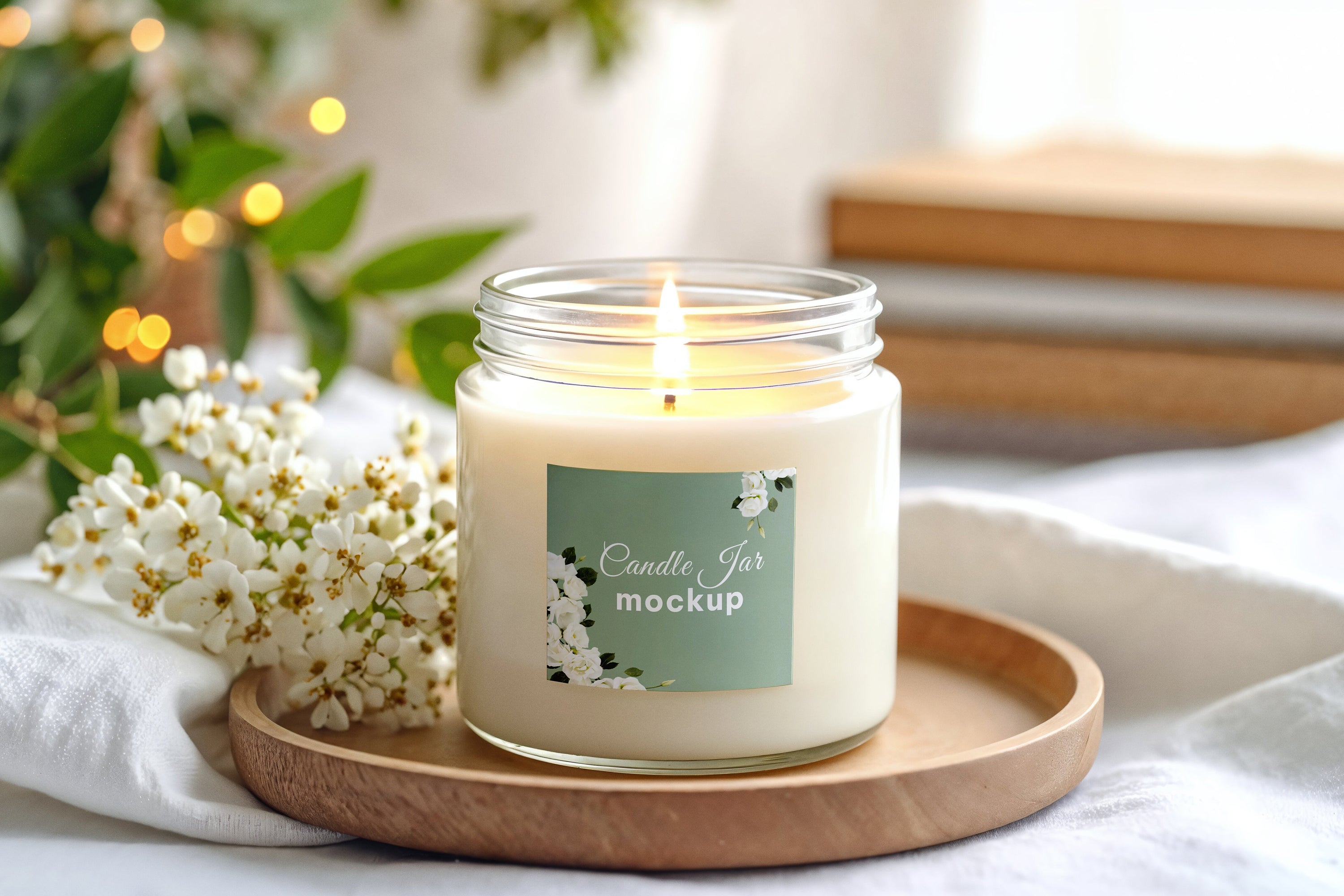 Free Candle Jar with Decor Mockup