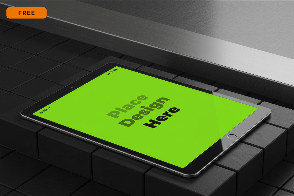 iPad Lying Flat on Dark Box Mockup
