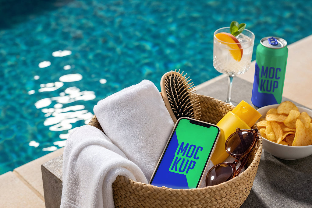 Premium Energy Drink Can Poolside Mockups Collection