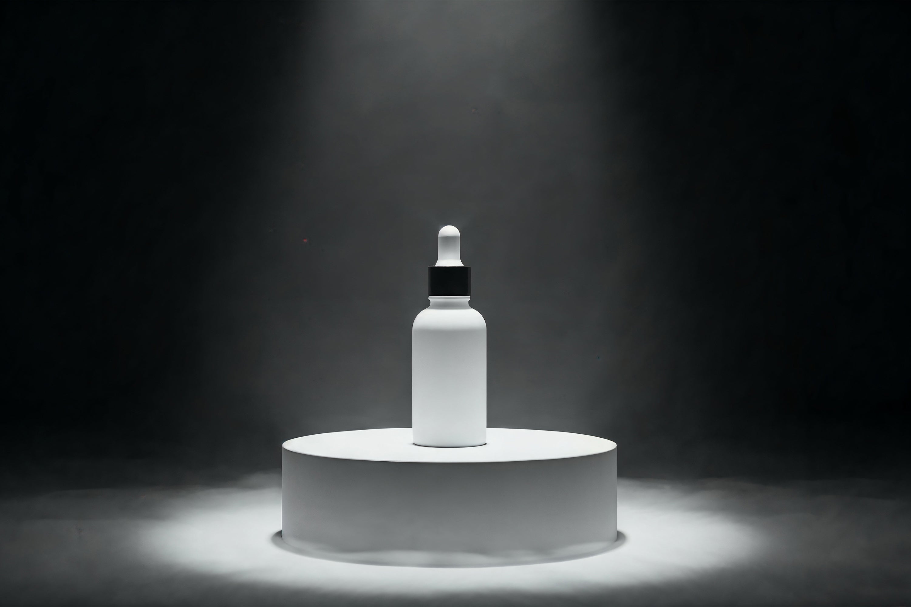 Free Smoky Spotlight Dropper Bottle on Pedestal Mockup