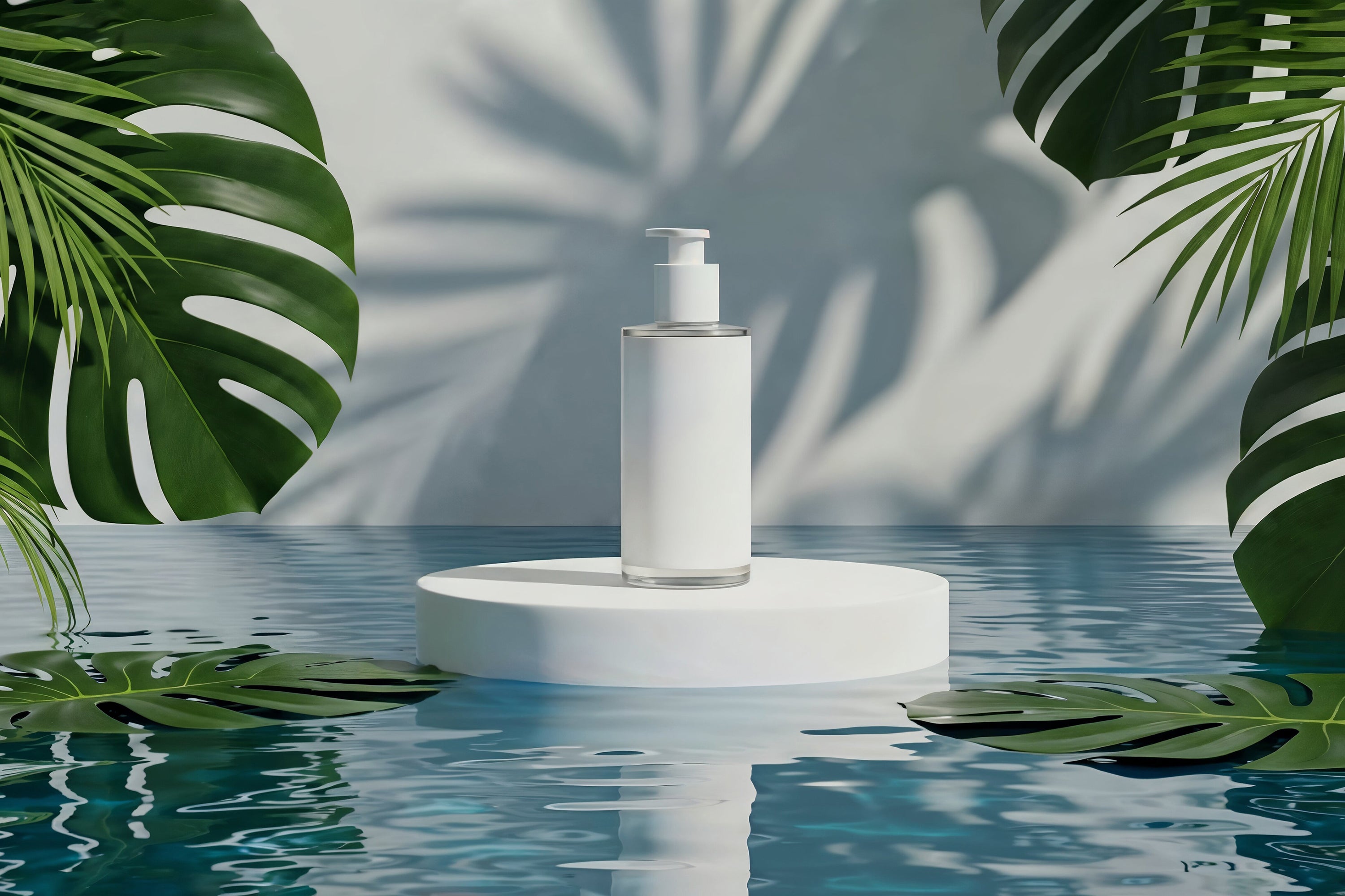 Free Floating Skincare Bottle Tropical Mockup